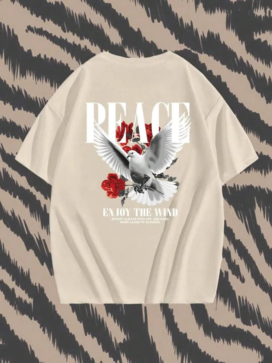 Peace Pigeon Rose Men Women Unisex Cotton T-shirt