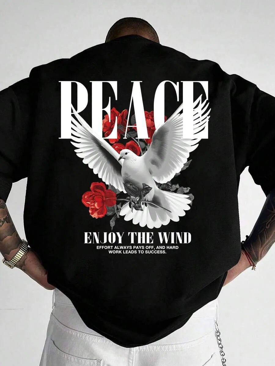Peace Pigeon Rose Men Women Unisex Cotton T-shirt