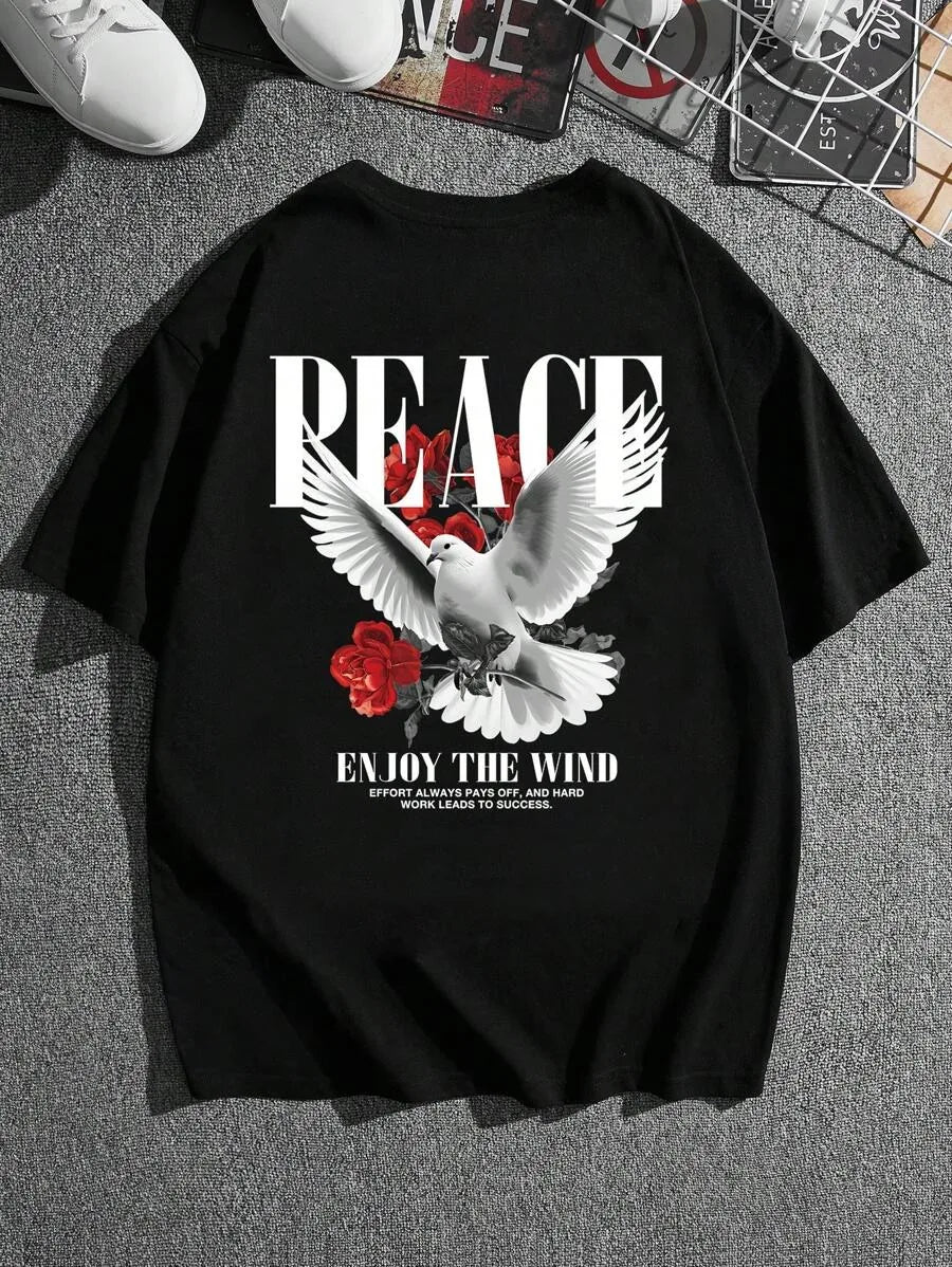 Peace Pigeon Rose Men Women Unisex Cotton T-shirt