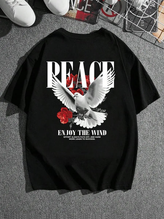 Peace Pigeon Rose Men Women Unisex Cotton T-shirt