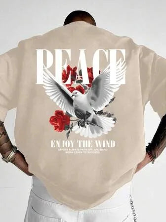 Peace Pigeon Rose Men Women Unisex Cotton T-shirt